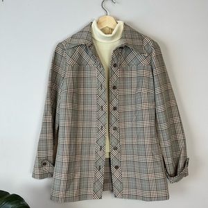 Vintage 70’s Oversized Lightweight Plaid Jacket Cropped Vest Two Piece Set